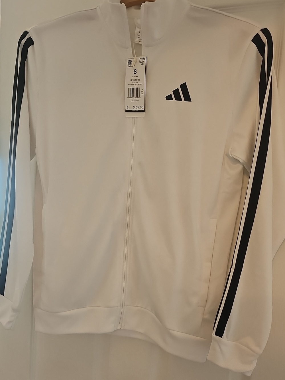 adidas White Track Jacket with Black Stripes